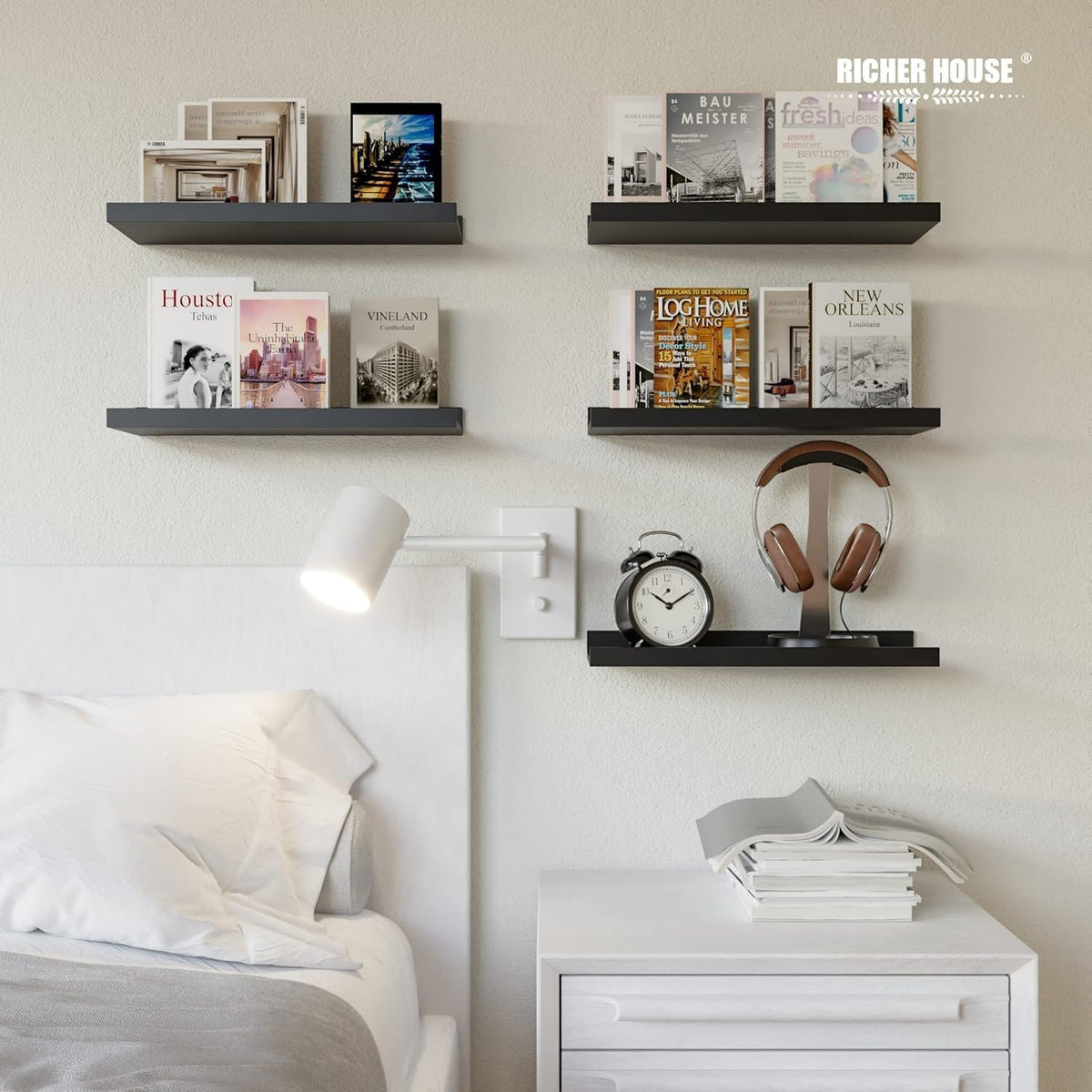 Set of 4 Wall Mounted Floating Shelves – Modern MDF Display Shelves for Living Room, Bedroom & Home Décor