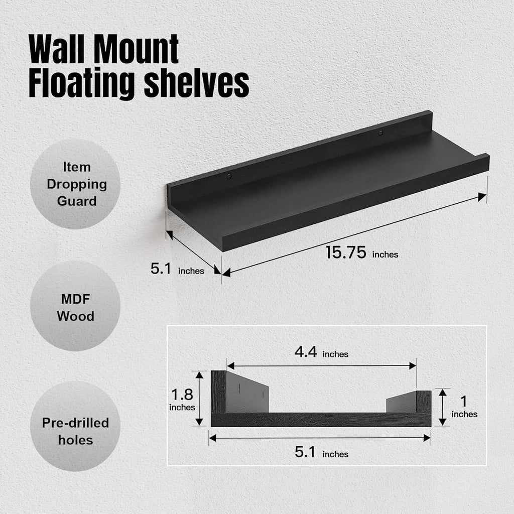 Set of 4 Wall Mounted Floating Shelves – Modern MDF Display Shelves for Living Room, Bedroom & Home Décor