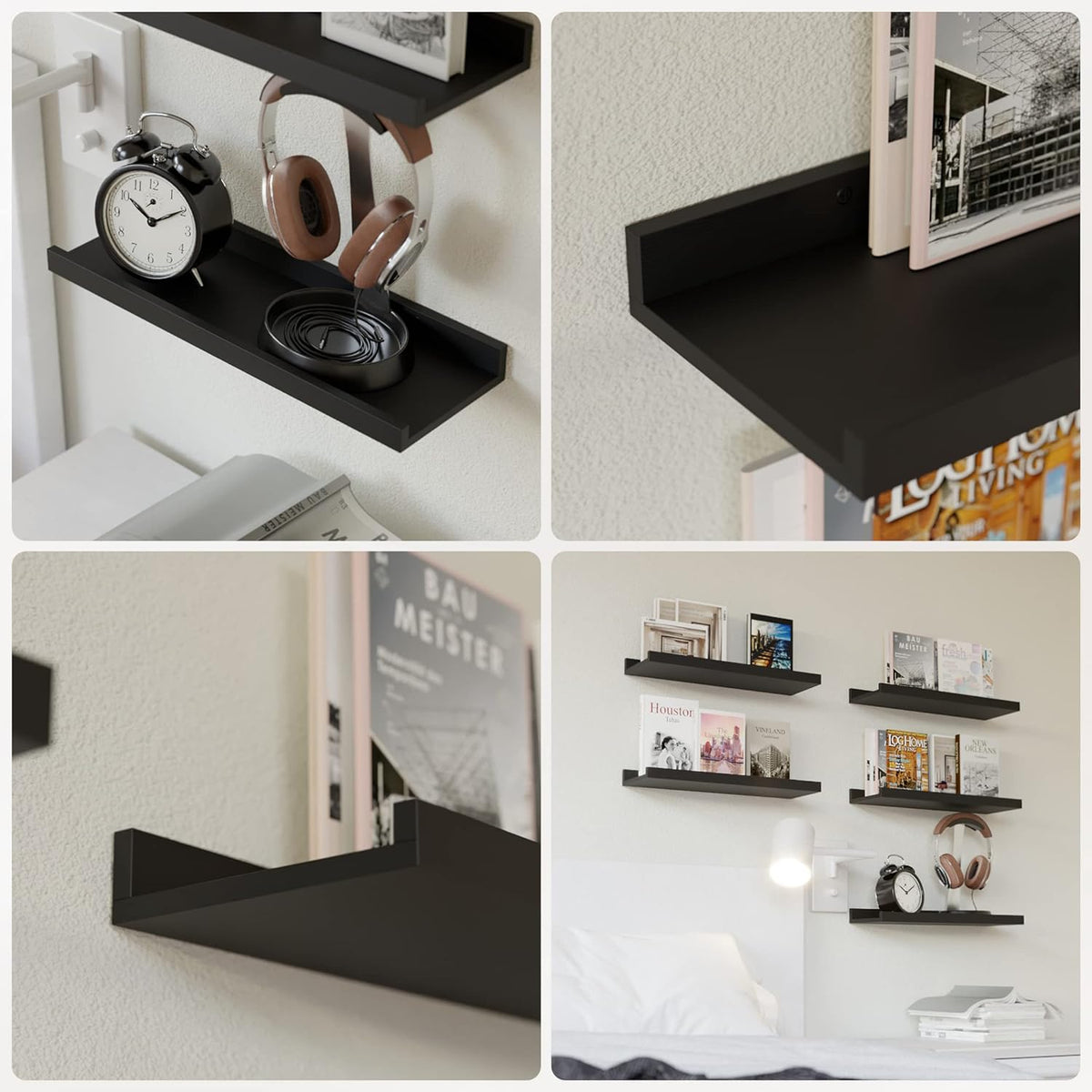 Set of 4 Wall Mounted Floating Shelves – Modern MDF Display Shelves for Living Room, Bedroom & Home Décor