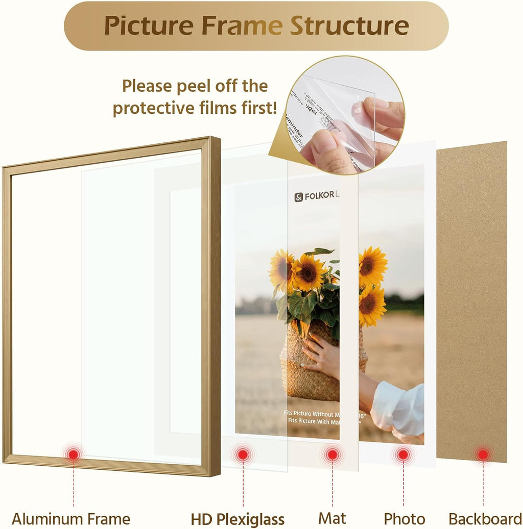 Modern Aluminum Picture Frame with HD Plexiglass – Wall Mount Photo Frame for Home & Office Décor