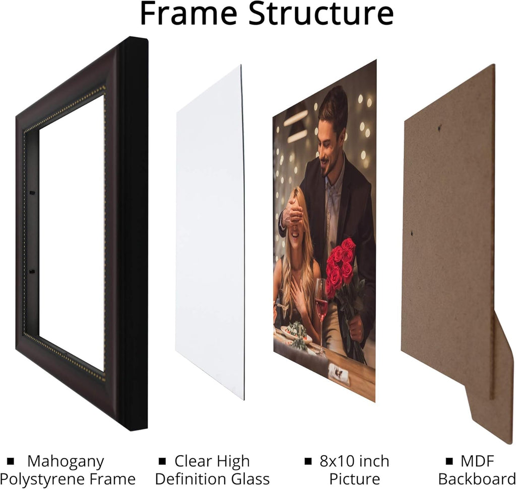 8x10 Mahogany Picture Frame with HD Glass – Elegant Tabletop & Wall Mount Photo Frame for Home Décor