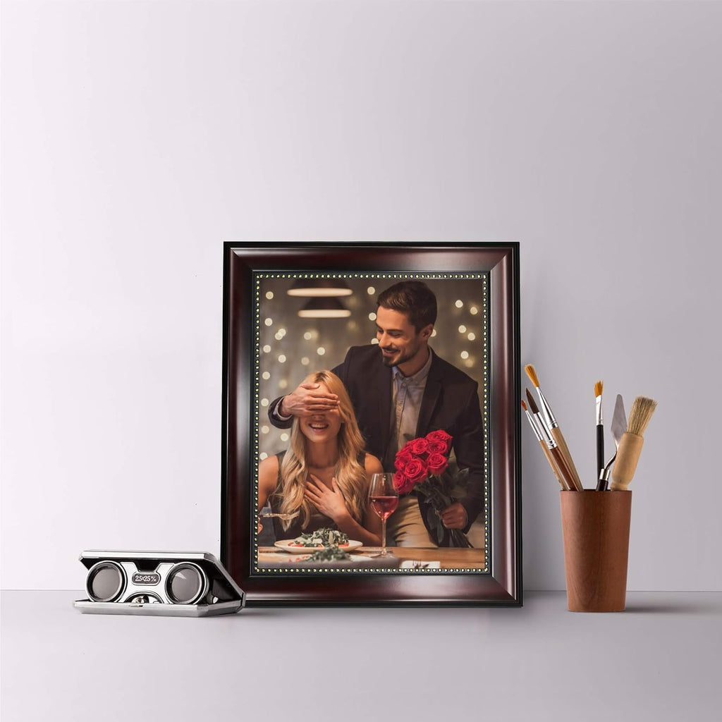 8x10 Mahogany Picture Frame with HD Glass – Elegant Tabletop & Wall Mount Photo Frame for Home Décor