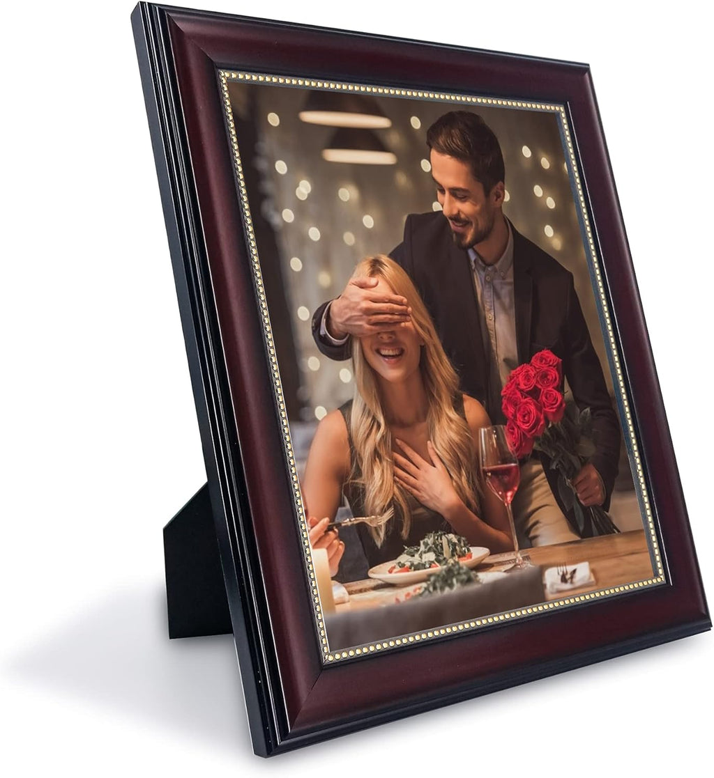 8x10 Mahogany Picture Frame with HD Glass – Elegant Tabletop & Wall Mount Photo Frame for Home Décor