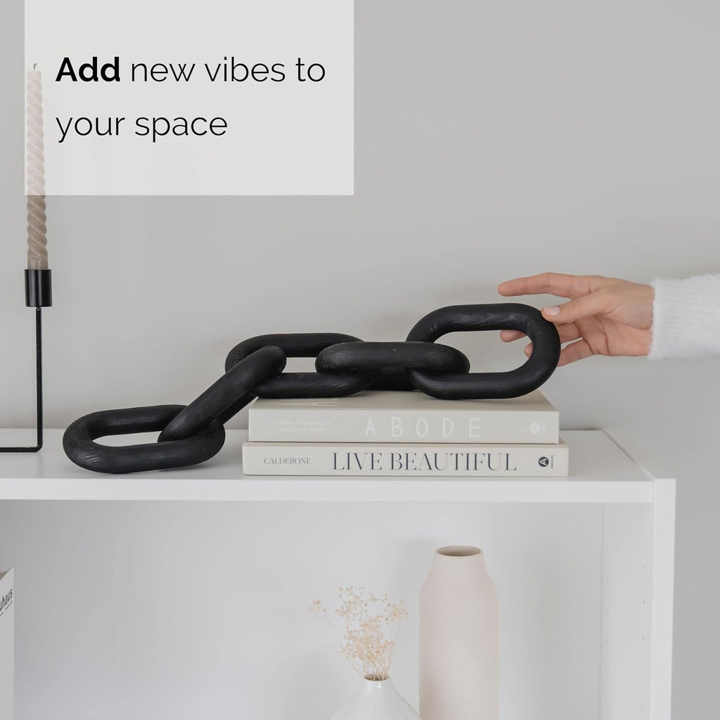Wood Chain Link Decor – Modern Wooden Chain Knot Sculpture for Coffee Table, Shelves & Home Décor
