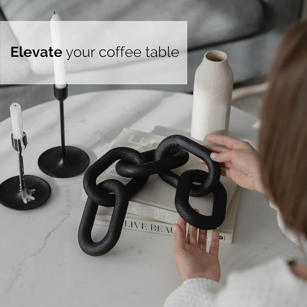 Wood Chain Link Decor – Modern Wooden Chain Knot Sculpture for Coffee Table, Shelves & Home Décor