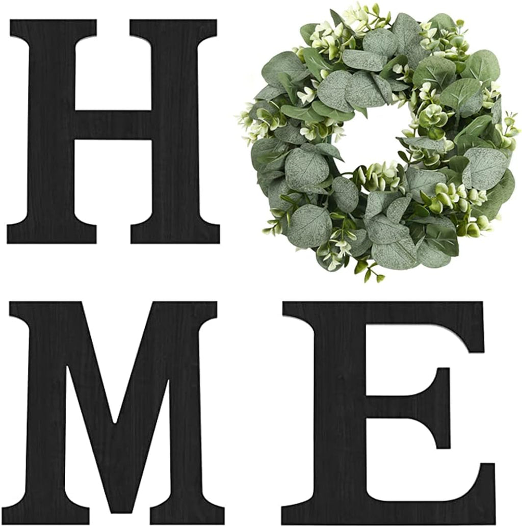 Rustic HOME Wall Décor Sign with Eucalyptus Wreath – Wooden Farmhouse Wall Art for Living Room, Entryway & Home Decoration