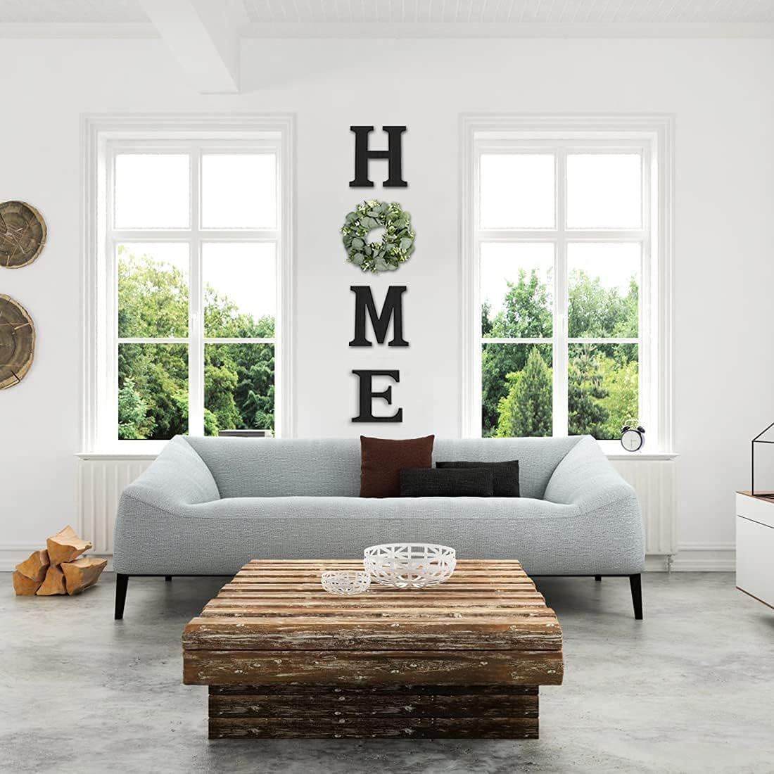 Rustic HOME Wall Décor Sign with Eucalyptus Wreath – Wooden Farmhouse Wall Art for Living Room, Entryway & Home Decoration