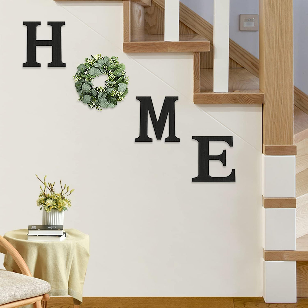 Rustic HOME Wall Décor Sign with Eucalyptus Wreath – Wooden Farmhouse Wall Art for Living Room, Entryway & Home Decoration