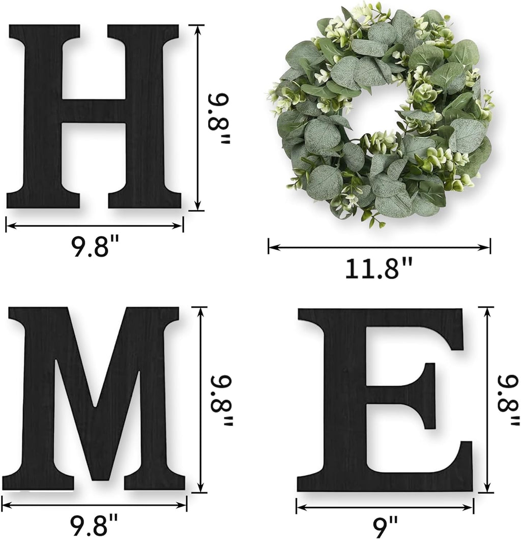 Rustic HOME Wall Décor Sign with Eucalyptus Wreath – Wooden Farmhouse Wall Art for Living Room, Entryway & Home Decoration