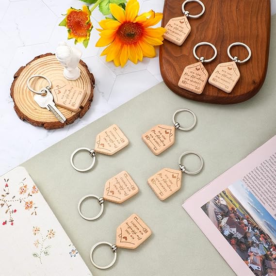20-Piece New Home Wooden Keychain Set – Housewarming Gift Key Rings, Engraved Wood Key Holders for New Homeowners | DISH CONNECT