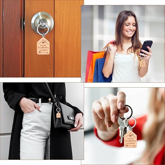 20-Piece New Home Wooden Keychain Set – Housewarming Gift Key Rings, Engraved Wood Key Holders for New Homeowners | DISH CONNECT