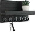 Wall Mounted Mail Organizer with 5 Key Hooks – Wooden Entryway Mail Holder & Key Rack for Home Decoration