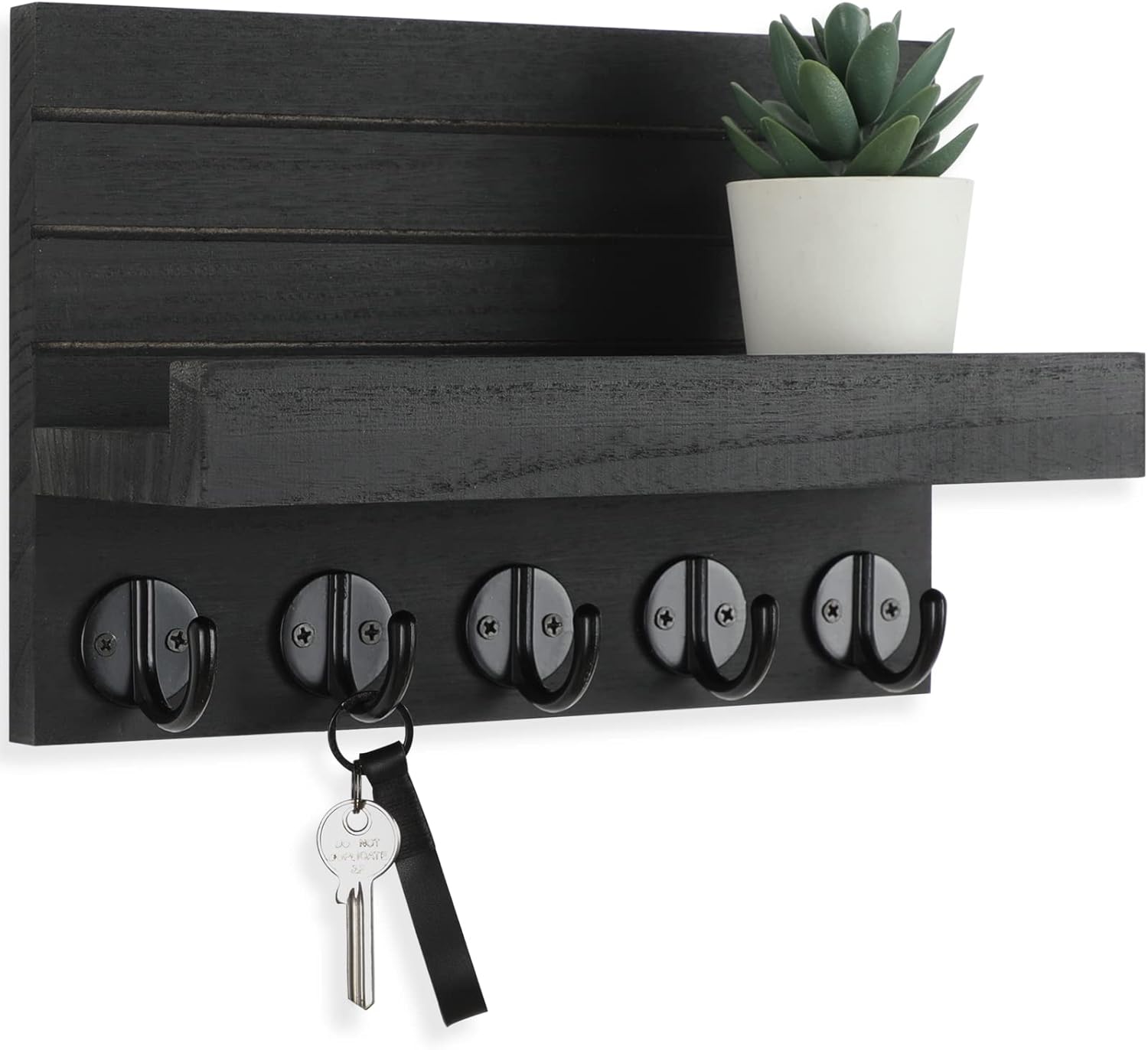 Wall Mounted Mail Organizer with 5 Key Hooks – Wooden Entryway Mail Holder & Key Rack for Home Decoration