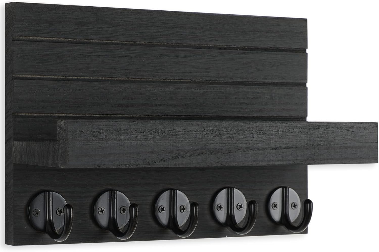 Wall Mounted Mail Organizer with 5 Key Hooks – Wooden Entryway Mail Holder & Key Rack for Home Decoration